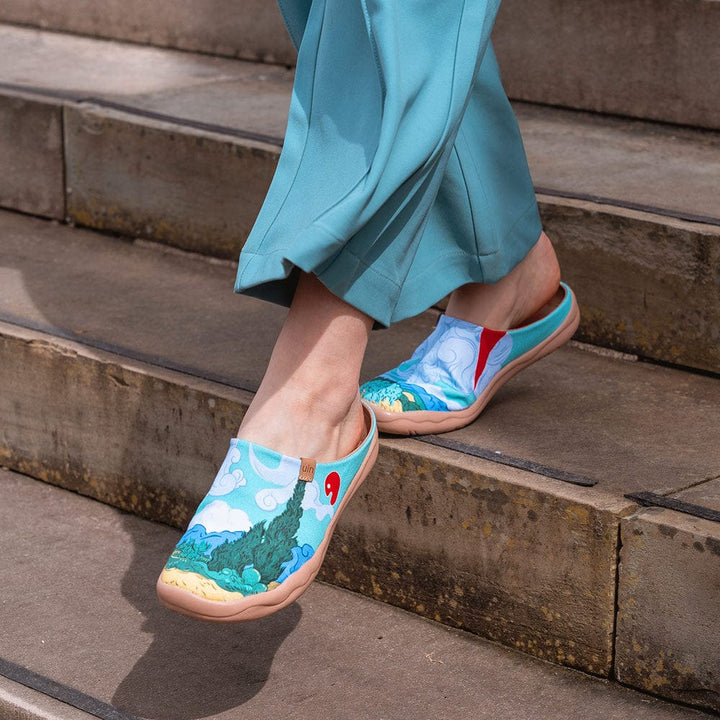 Van Gogh Wheatfield with Cypresses Malaga Slipper Women