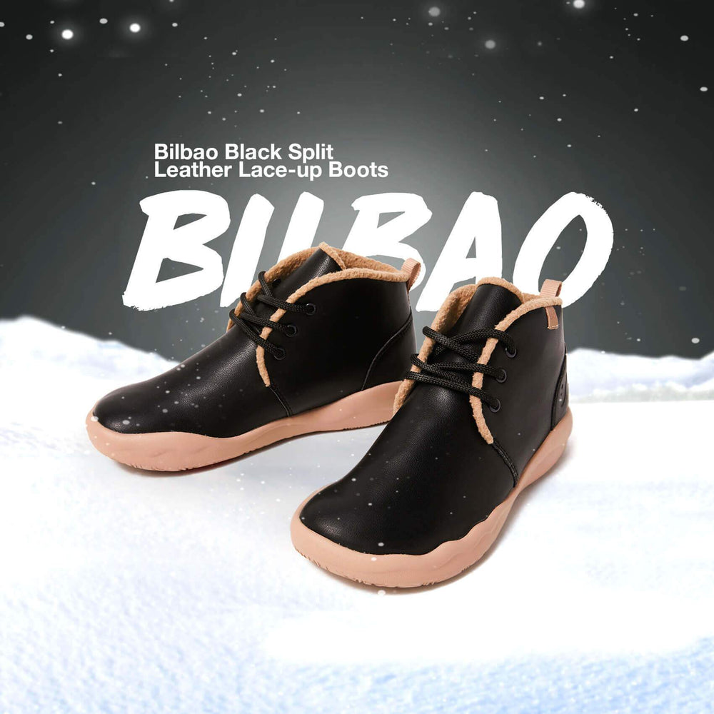 UIN Footwear Men (Pre-sale) Bilbao Black Split Leather Lace-up Boots Men Canvas loafers