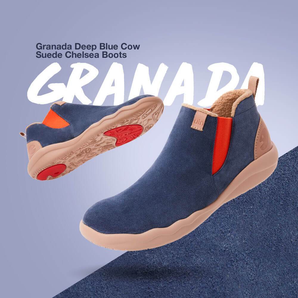 UIN Footwear Men (Pre-sale) Granada Deep Blue Cow Suede Boots Men Canvas loafers