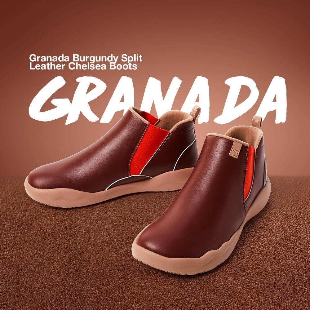 UIN Footwear Women Granada Burgundy Split Leather Boots Women Canvas loafers